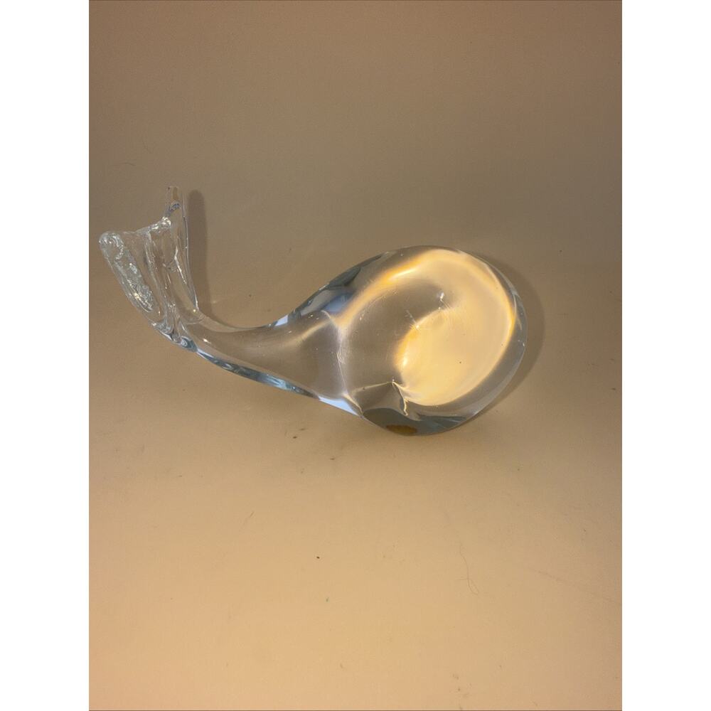 Vintage Clear Art Glass Whale Figurine/Paperweight By Interpur